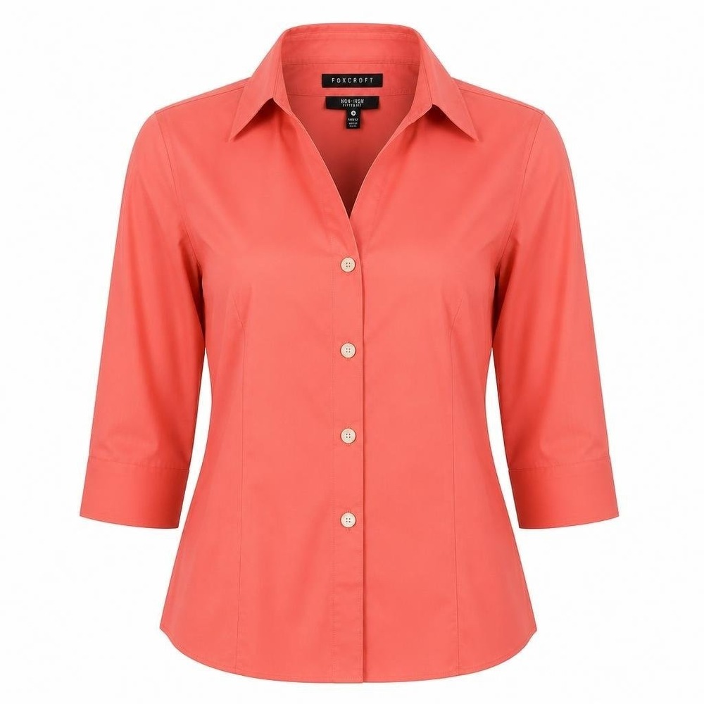 Foxcroft Top Womens 18 Coral Blouse Coastal Artsy Beach Preppy 3/4 sleeve